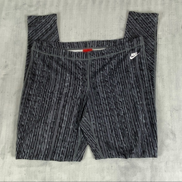 Nike Leggings / Running Tights Womens Large Grey Patterned Stretch Activewear - Picture 2 of 8